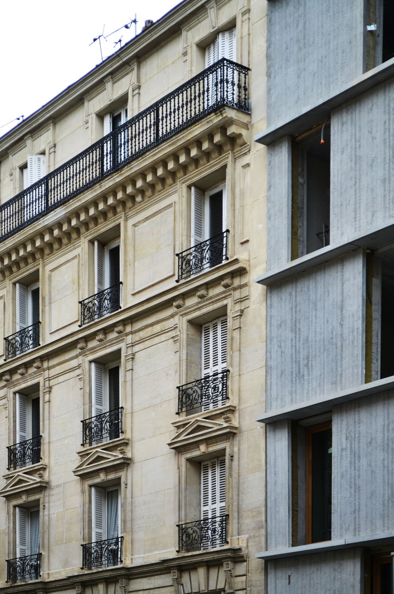 Détail de façade rue Saint Charles, Paris 15, François Brugel architectes associés